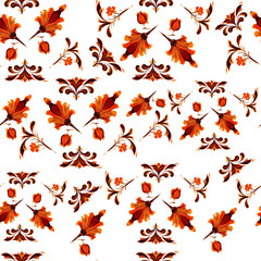 Seamless pattern with floral swirls and plant elements