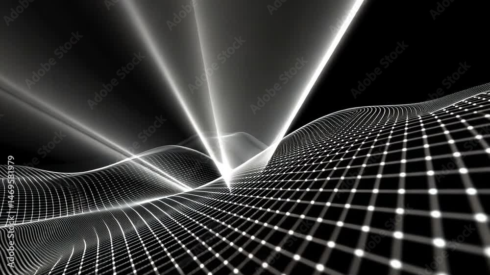 Aufkleber Mesmerizing Abstract Digital Landscape Futuristic Design of Light and Grid Patterns Creating Depth and Movement in Technological Patterned Environment.