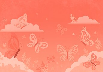 Coral Dream: Butterflies and Cloudscape AI Generated