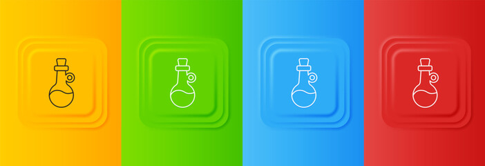 White Bottle of olive oil icon isolated on colorful background. Jug with olive oil icon. Set icons in square buttons. Vector