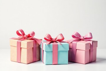 Fototapeta premium Subtle watercolor painted gift boxes, soft pastel palette, texture, pattern, painted gift boxes