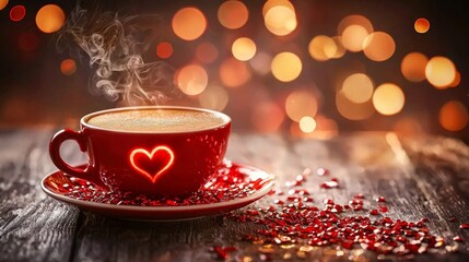 Obraz premium The backdrop features a beautiful red heart-shaped bokeh, adding a romantic vibe. 