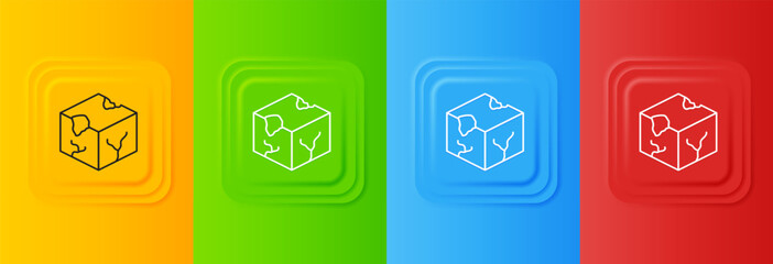 White Isometric cube icon isolated on colorful background. Geometric cubes solid icon. 3D square sign. Box symbol. Set icons in square buttons. Vector