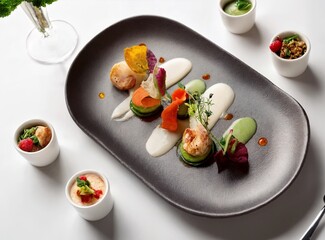 Gen AI Fine dining restaurant 3 4 5 stars Minimalistic portions, fine dining (Michelin style - beautiful and very little food)