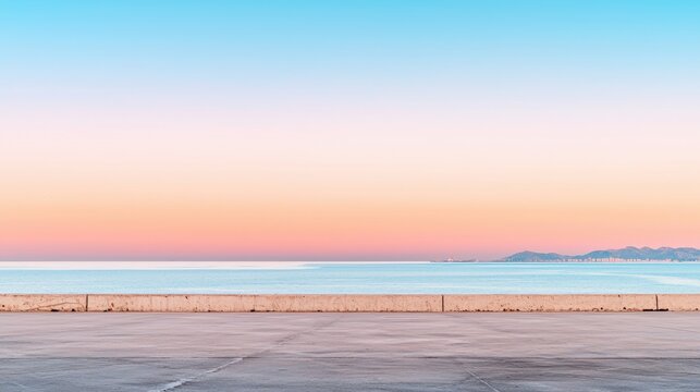 A serene beach scene at sunrise or sunset.