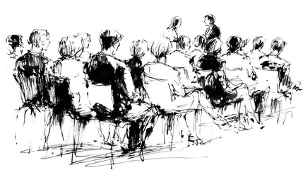 Obraz premium A group of people sitting in chairs in a room