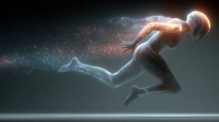 Obraz premium Energetic man running with a glowing head in an innovative futuristic setting that captivates the imagination