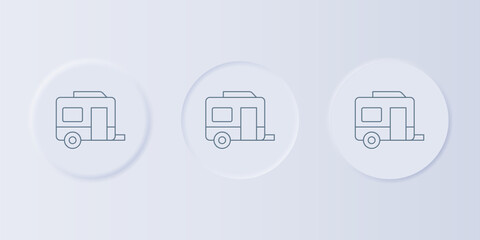 Grey Rv Camping trailer icon isolated on grey background. Travel mobile home, caravan, home camper for travel. Set icons in square buttons. Vector