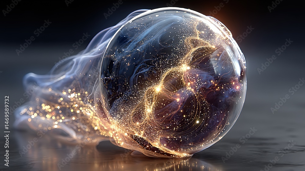 Poster Glass ball containing a star representing the intersection of art and science in a futuristic conceptual design