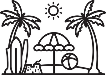 Beach Icons Umbrellas Sunbeds Surfboards Beach Balls Sandcastles Vector