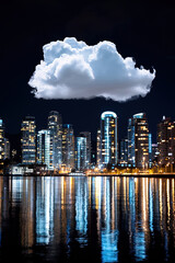 Obraz premium Gigantic cloud hovering above a city, symbolizing cloud storage