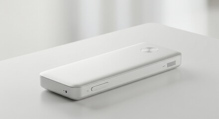 Fototapeta premium Sleek Minimalist White Portable Power Bank Device on a Modern Table: Perfect for Tech and Gadget Product Presentations
