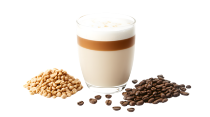 Coffee Latte and Beans on a White Background