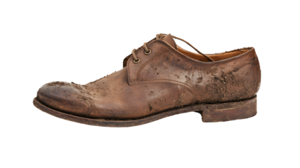 Vintage Old Brown Shoes with Mud from 1800s Isolated on Transparent Background