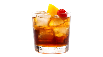 Classic Old Fashioned Cocktail Drink Isolated on Transparent Background for Designs