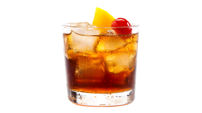 Classic Old Fashioned Cocktail Drink Isolated on Transparent Background for Designs - Powered by Adobe