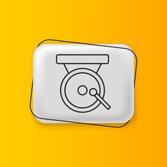 Black Boxing gong icon isolated on yellow background. Boxing bell. Silver rectangle button. Vector