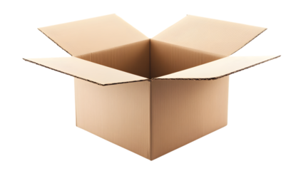 Professional Open Cardboard Box Isolated on Transparent Background Isolated Photo