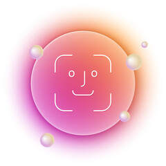 White Face recognition icon isolated on white background. Face identification scanner icon. Facial id. Cyber security concept. Orange and pink gradient circle background. Vector
