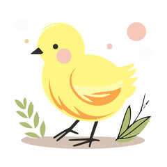 A minimalist and stylish digital illustration of a chick, using clean shapes, soft pastel hues
