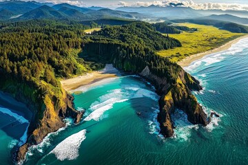 Breathtaking panoramic landscape featuring the Pacific Ocean under bright sunshine.