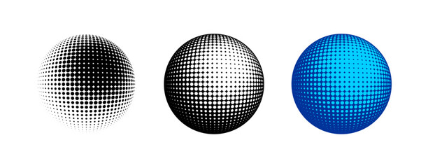 Globe Dot Halftone Effect Vector Illustration Set