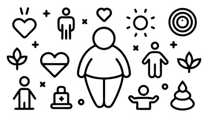 Uplifting body positivity and self worth themed icons for mental health projects and wellness