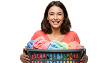 Woman holding laundry basket full of clothes