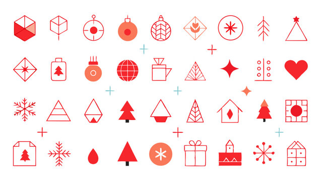 Stylish geometric christmas decorations for minimalist festive designs holiday cards modern branding seasonal flyers or simple decorative graphic use