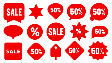 Red promotional stickers with bold advertising designs great for sales events marketing campaigns product promotions and attention-grabbing visuals