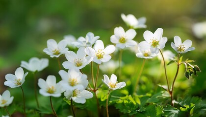 Fototapeta premium white flowers of siberian saxifrage on a green background a herbaceous perennial plant in the forest