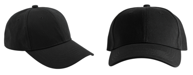 Trendy Black Baseball Cap with Curved Brim, isolated on transparent background PNG
