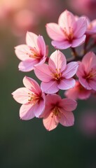 Fototapeta premium Soft blush pink spring leaves, vibrant and fresh , cherry blossom, pink leaves, floral design