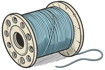 7 spool of blue thread, detailed closeup, highly realistic, 8k resolution, sharp focus, intricate textures, natural lighting