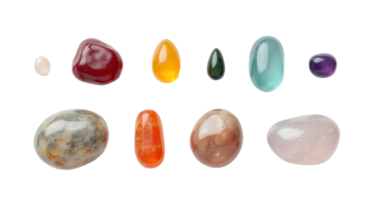 Collection of colorful polished gemstones.