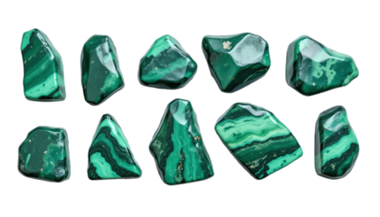 Collection of unique malachite stones.