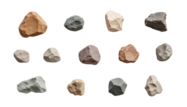 Collection of various natural stones displayed.