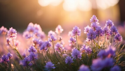 delicate purple flowers in soft sunlight creating a serene and peaceful atmosphere