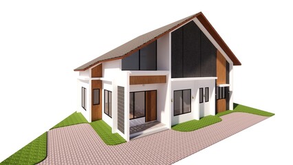 Modern Two-Story House Exterior Render