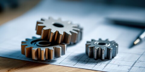 Metal Gears on Blueprint Background for Engineering and Design