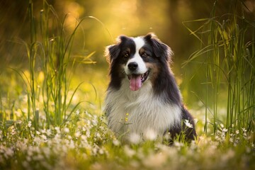 Australian Shepherd in the spring sunshine