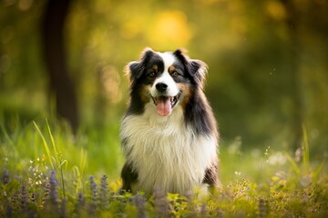 Fototapeta premium Australian Shepherd in the spring sunshine