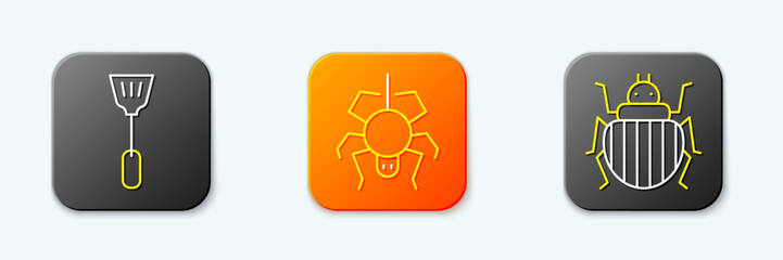 Set line Fly swatter, Spider and Colorado beetle icon. Vector