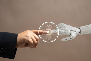 AI Technology Bridging Human and Machine Interaction integration of AI in human life. It highlights the future of AI-driven collaboration and digital transformation. machine learning, neural networks.