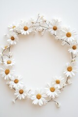 Fototapeta premium Delicate white daisy wreath on white background