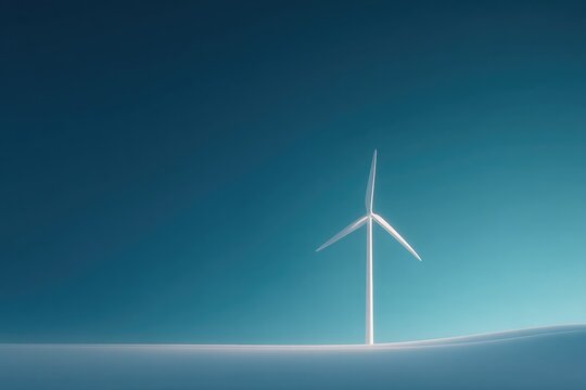 minimalistic shot of wind turbine against clear blue sky serves as focal point symbolizing sustainable energy practices