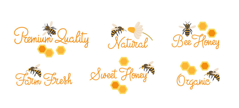 Honey product labels showcasing quality and natural ingredients for a fresh market display