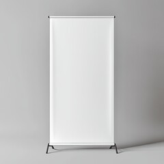 A blank, white retractable banner stand on a neutral background, ideal for promotional displays