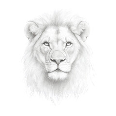 A majestic white lion head illustration with detailed fur and expressive features on a white isolated background.