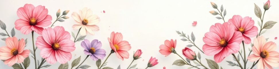 Soft pastel flowers, hand-drawn, delicate texture, background, pastel